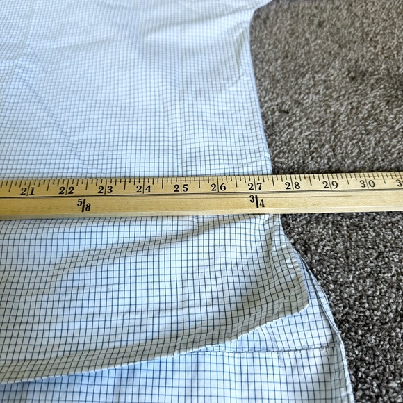 COS Women’s 3/4 Sleeve 1/4 Button Up Blue White Grid Print High Low Hem Size 6 - Picture 9 of 9